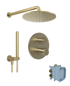 Blaufoss Smartbox Round Duschsystem: Unterputz, inkl. Thermostat-Duscharmatur, Brushed Champagne Gold