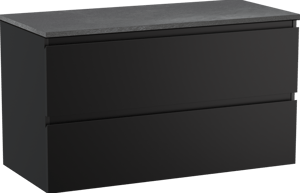 Linie Lado meuble salle de bains suspendu 100 x 46 cm noir mat avec Lado tablette simple ou double en mélaminé ardoise gris