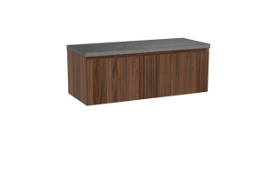 Balmani Idra zwevend badkamermeubel 135 x 55 cm notelaar met Rock asymmetrisch linkse wastafel in graniet zwart