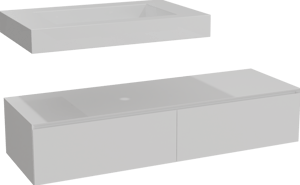 Balmani Mitra Elements hängendes Möbelstück Set: 150 x 55 cm, Weiß matt mit Modus Einzelwaschtisch 90 cm, Solid Surface Weiß matt