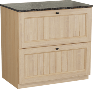 Balmani Lemon staand badmeubel 90 x 55 cm, fineer naturel eiken met Stretto enkel wastafelblad in dark emperador