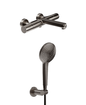 Blaufoss Apollo Thermostat-Badewannenarmatur: inkl. Handbrause-Set, Brushed Gunmetal