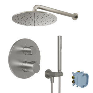 Blaufoss Smartbox Round Duschsystem: Unterputz, inkl. Thermostat-Duscharmatur, Brushed CoolMetal