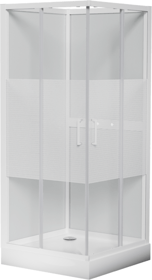 Luca Varess Talan cabine de douche avec portes coulissantes 90 x 90 cm verre transparent avec bande matte à rayures profil blanc brillant
