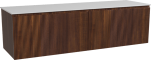 Storke Ribs zwevend badmeubel 170 x 52 cm notenhout met Tavola enkel of dubbel wastafelblad in solid surface mat wit, Verticale symmetrische rechte ribbel