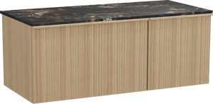 Balmani Forma meuble salle de bains suspendu 120 x 55 cm chêne naturel avec Stretto tablette simple en marbre portoro gold, Nervure circulaire asymétrique verticale