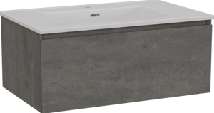 Storke Edge hängendes Möbelstück Set: 85 x 52 cm, Beton dunkelgrau, mit Kera Einzelwaschtisch, Keramik Weiß matt