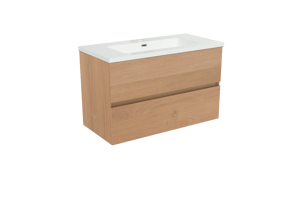 Storke Edge hängendes Möbelstück Set: 80 x 40 cm, Rohe Eiche, mit Diva Einzelwaschtisch, Marmorkomposit Weiß glänzend