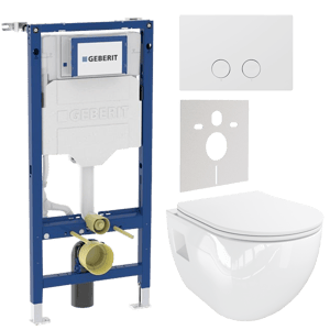 Linie Waldo wc suspendu blanc brillant sans rebord avec Geberit UP320 Systemfix bâti-support et plaque de commande