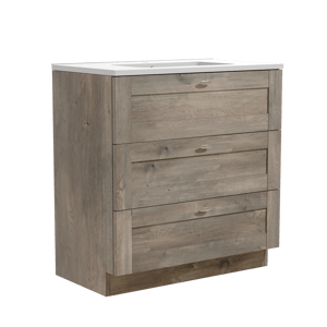 Linie Classo staand badmeubel 80 x 46 cm grijs eiken met Vano enkele wastafel in composietmarmer mat wit