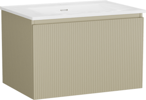 Storke Ribs meuble salle de bains suspendu 75 x 52 cm soie grise avec Kera plan simple en porcelaine blanc brillant, Nervure droite symétrique verticale, bonde incluse