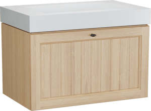 Balmani Lemon hängendes Möbelstück Set: 90 x 55 cm, Naturbelassene Eiche Furnier, mit Modus Einzelwaschtisch, Weiß matt