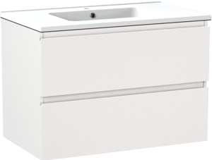 Linie Lado meuble salle de bains suspendu 80 x 46 cm blanc mat avec Vano plan simple en marbre composite blanc mat