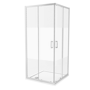 Luca Varess Vidor douchehoek met hoekinstap en 2 schuifdeuren 90 x 90 cm Helder glas met matte strook glanzend chroom profiel