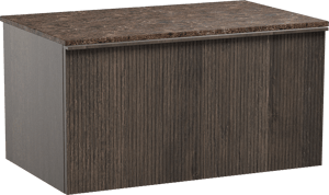 Balmani Forma hängendes Möbelstück Set: 90 x 55 cm, Geräucherte Eiche, mit Stretto Einzel Waschtischplatte, Marmor, Dark Emperador, Vertikale symmetrische gerade Rippe