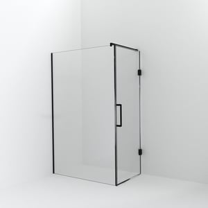Balmani Modular douche à l'italienne avec porte: 130 x 200 cm avec porte 80 cm, Verre transparent avec coating, Profil Noir mat