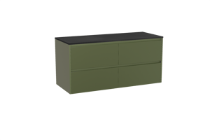 Storke Seda hängendes Möbelstück Set: 130 x 52 cm, Olivgrün, mit Panton Einzel- oder Doppel Waschtischplatte, Pulverbeschichtetes MDF Schwarz matt