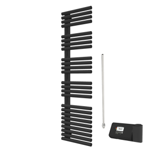 Vipera Avila enkele handdoekradiator 50 x 187 cm elektrische verwarming zwart mat middenaansluiting 800W, weerstand inbegrepen