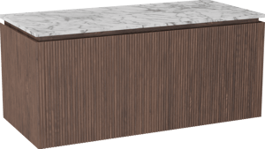 Balmani Eclips meuble salle de bains suspendu 120 x 55 cm Noyer américain avec Stretto tablette simple ou double en Marbre Carrare, Nervure droite symétrique verticale