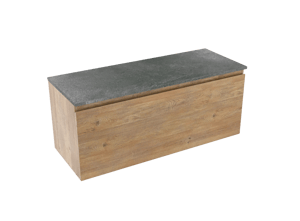 Linie Lado meuble salle de bains suspendu 120 x 46 cm chêne naturel avec Lado tablette simple ou double en mélaminé ardoise gris