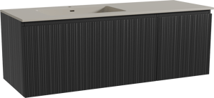 Storke Ribs hängendes Möbelstück Set: 140 x 52 cm, Schwarze Eiche, mit Diva Waschtisch links, Top Solid, Seidengrau, Vertikale asymmetrische gerade Rippe