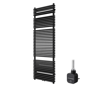 Vipera Alegria Doppel Handtuchheizkörper 60 x 180 cm Elektrische Heizung Schwarz matt Seiten- und Mittelanschluss 1500W, inkl. Widerstand 