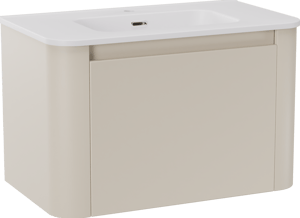 Storke Soft zwevend badkamermeubel 80 x 46 cm Sand mat met Kera Soft enkele wastafel in porselein mat wit