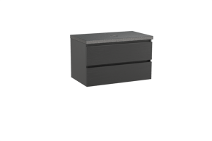 Balmani Lucida meuble salle de bains suspendu 90 x 55 cm chêne noir avec Rock tablette simple en granit noir
