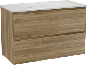 Balmani Mitra Compact meuble salle de bains suspendu 100 x 46 cm chêne sauvage avec Nostra plan vasque asymétrique à gauche en porcelaine blanc brillant