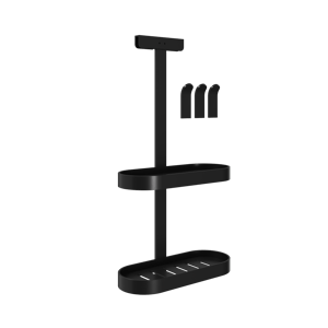 Linie Lucy porte-shampooing double pour paroi de douche avec crochets pour serviette noir mat