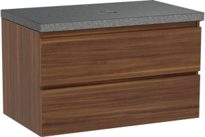 Balmani Lucida meuble salle de bains suspendu 90 x 55 cm noyer américain avec Rock tablette simple en granit noir