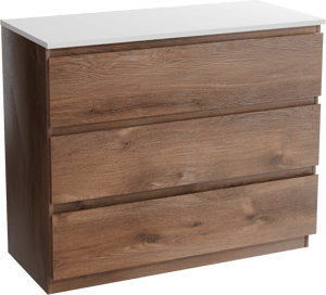 Linie Lado meuble salle de bains à poser 100 x 46 cm chêne brun avec Lado tablette simple ou double en marbre composite blanc mat