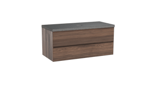 Balmani Mitra zwevend badmeubel 120 x 55 cm notenhout met Rock enkel wastafelblad in zwart graniet