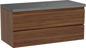 Balmani Lucida zwevend badkamermeubel 120 x 55 cm amerikaanse notelaar met Rock enkel tablet in graniet zwart