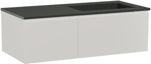 Storke Edge hängendes Möbelstück Set: 110 x 52 cm, Weiß glänzend, mit Scuro Waschtisch rechts, Quarz Schwarz matt