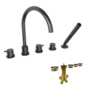 Blaufoss Round 5 trous Robinet de baignoire sur gorge Brushed GunMetal set douchette incl.