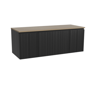 Storke Ribs zwevend badkamermeubel 135 x 52 cm zwarte eik met Panton enkel of dubbel tablet in melamine ruwe eik, Verticale asymmetrische rechte ribbel