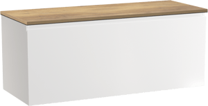 Linie Lado zwevend badkamermeubel 120 x 46 cm glanzend wit met Lado enkel of dubbel tablet in melamine natuur eik