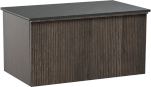 Balmani Forma hängendes Möbelstück Set: 90 x 55 cm, Geräucherte Eiche, mit Stretto Einzel Waschtischplatte, Granit, Schwarzes Granit, Vertikale symmetrische gerade Rippe