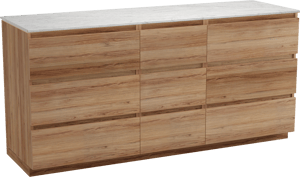 Balmani Lucida freistehendes Möbelstück Set: 180 x 55 cm, Teak, mit Stretto Einzel- oder Doppel Waschtischplatte, Marmor Carrara