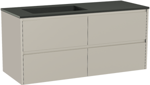 Storke Seda hängendes Möbelstück Set: 130 x 52 cm, Seidengrau, mit Scuro Waschtisch links, Quarz Schwarz matt