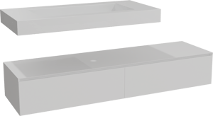 Balmani Mitra Elements hängendes Möbelstück Set: 180 x 55 cm, Weiß matt mit Modus Einzelwaschtisch für 2 Armaturenlöcher 120 cm, Solid Surface Weiß matt