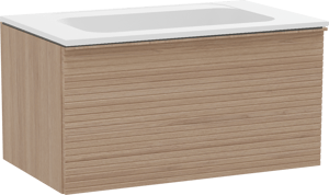 Balmani Forma hängendes Möbelstück Set: 90 x 55 cm, Naturbelassene Eiche, mit Tablo Strada Einzelwaschtisch, Marmorkomposit, Weiß matt, Horizontale symmetrische gerade Rippe