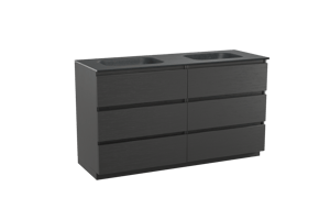 Balmani Lucida freistehendes Möbelstück Set: 150 x 55 cm, Schwarze Eiche, mit Tablo Arcato Doppelwaschtisch, Schwarzes Granit