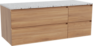Balmani Mitra meuble salle de bains suspendu 135 x 55 cm teck avec Stretto tablette simple ou double en blanc/noir mat terrazzo