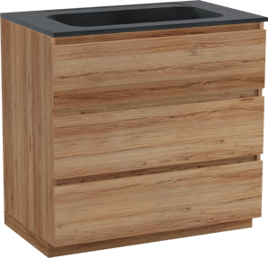 Balmani Lucida freistehendes Möbelstück Set: 90 x 55 cm, Teak, mit Tablo Strada Einzelwaschtisch, Marmorkomposit Schwarz matt