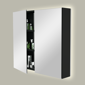 Storke Reflecta Spiegelschrank, 85 x 75 cm, schwarz matt, mit Spiegelbeleuchtung