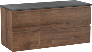 Linie Lado hängendes Möbelstück Set: 120 x 46 cm, Braune Eiche, mit Lado Einzel- oder Doppel Waschtischplatte, Melamin Schiefergrau