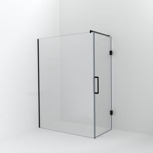 Balmani Modular douche à l'italienne avec porte: 150 x 200 cm avec porte 80 cm, Verre transparent, Profil Noir mat