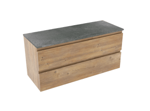 Linie Lado meuble salle de bains suspendu 120 x 46 cm chêne naturel avec Lado tablette simple ou double en mélaminé ardoise gris